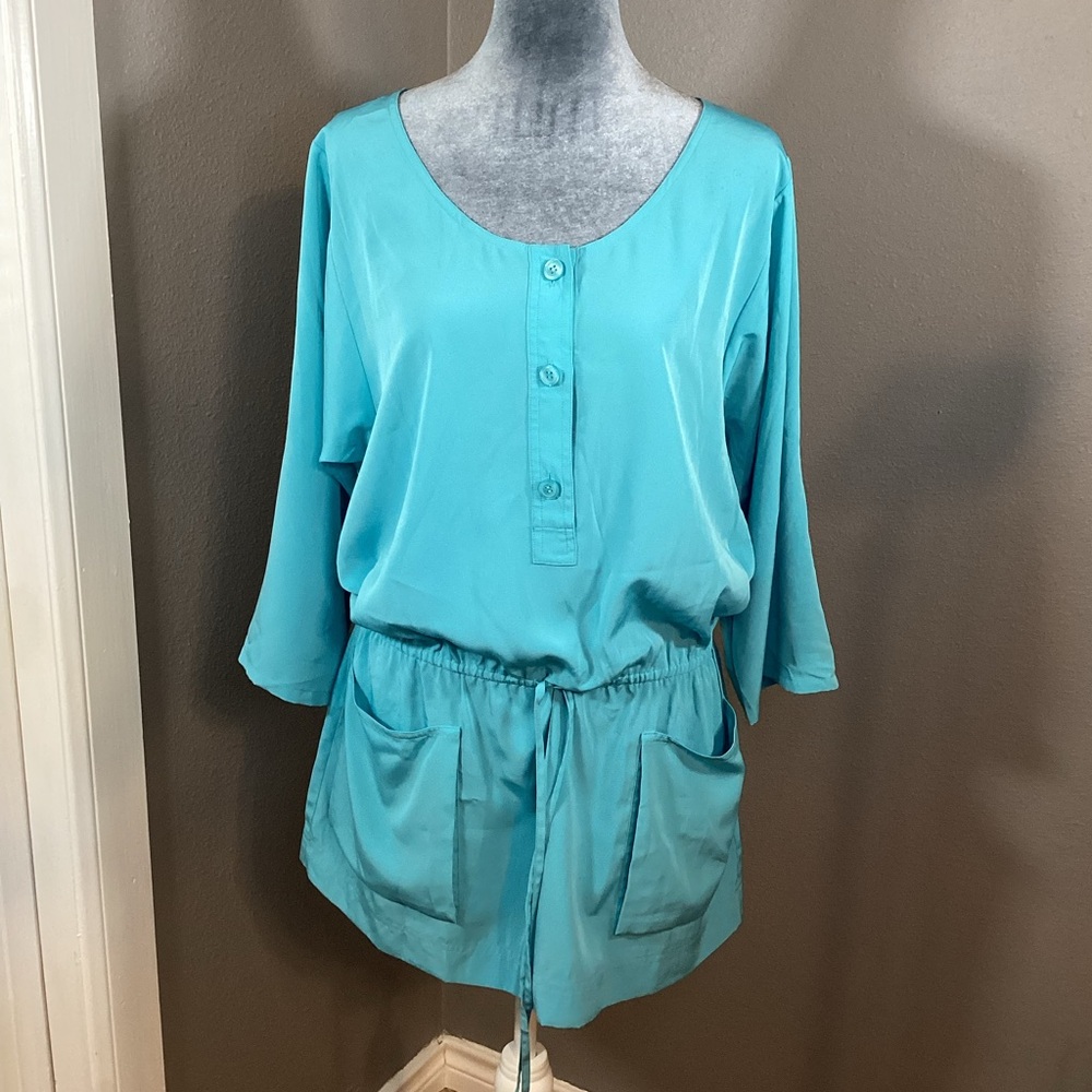 Ellen Tracy Turquoise Tunic Top Swim Cover Size M